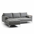 Divano angolare grigio in tessuto con poggiatesta e struttura in metallo 220 x 90 x 85cm