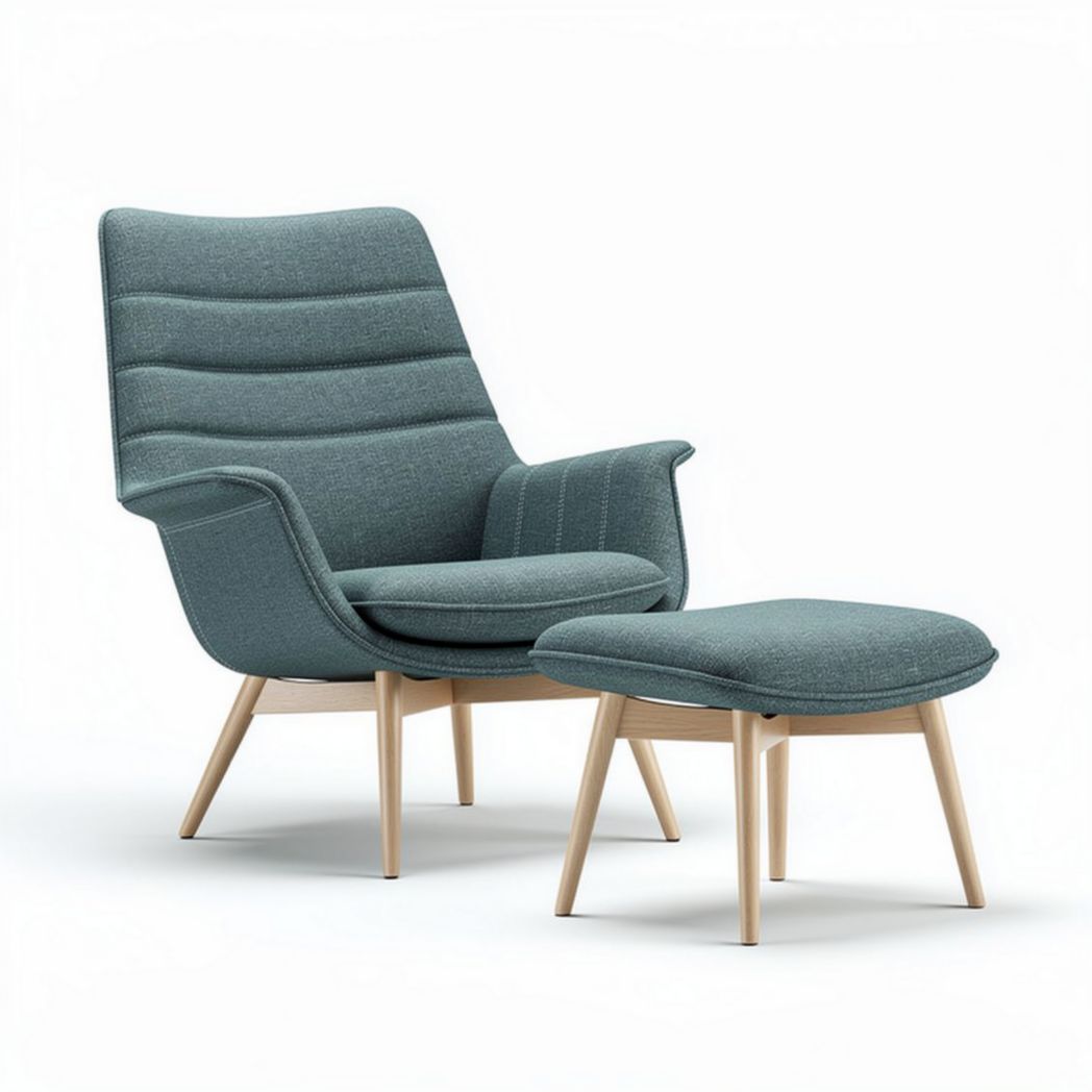 Poltrona con poggiapiedi in tessuto grigio e struttura in legno 80 x 80 x 90cm