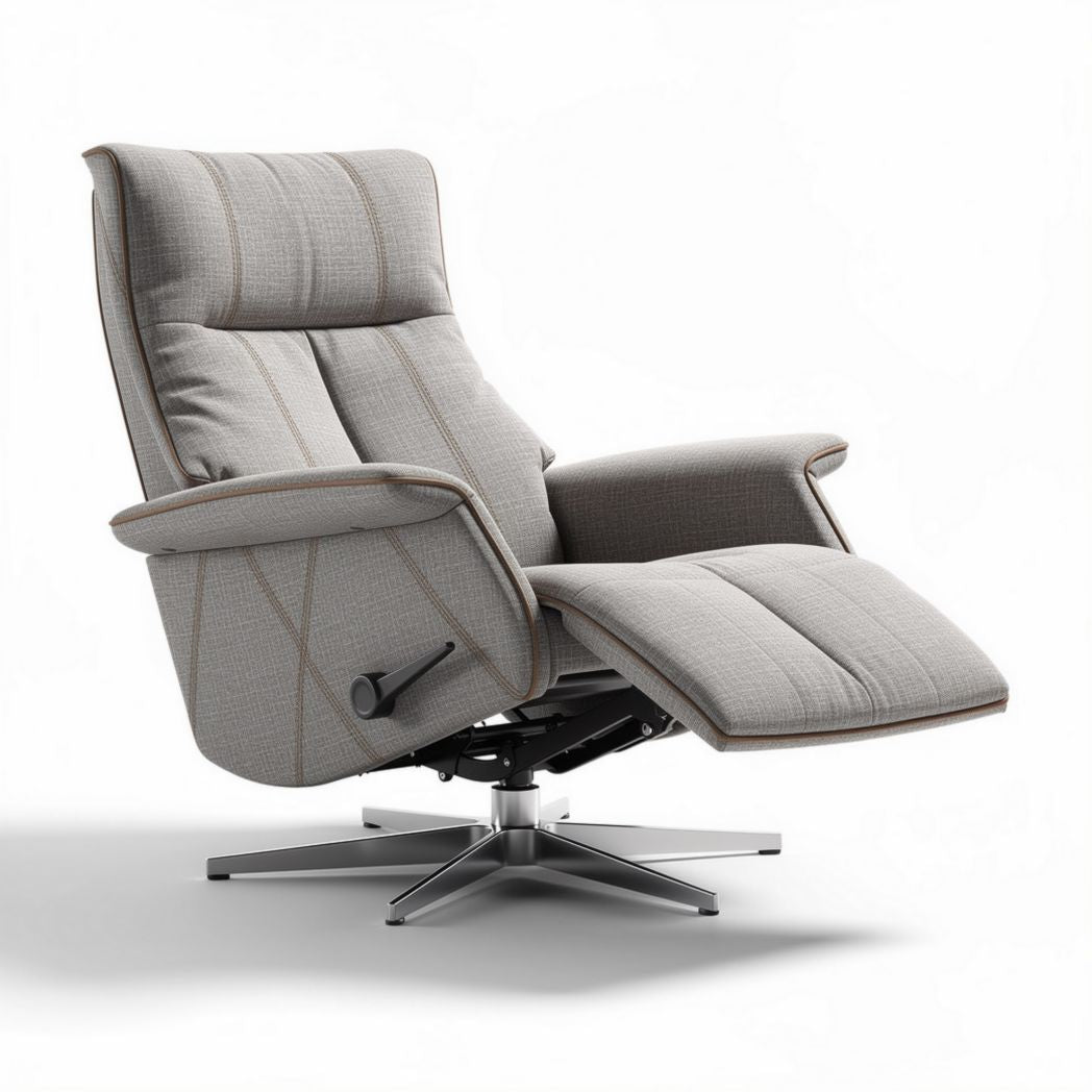Poltrona relax reclinabile in tessuto grigio con base rotante 80 x 85 x 100cm
