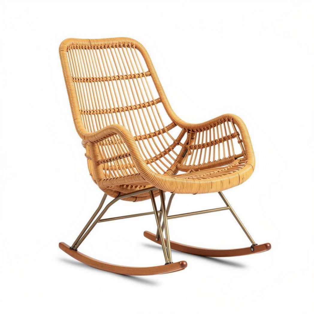 Poltrona a dondolo in rattan naturale con struttura in metallo dimensioni 80 x 70 x 90cm