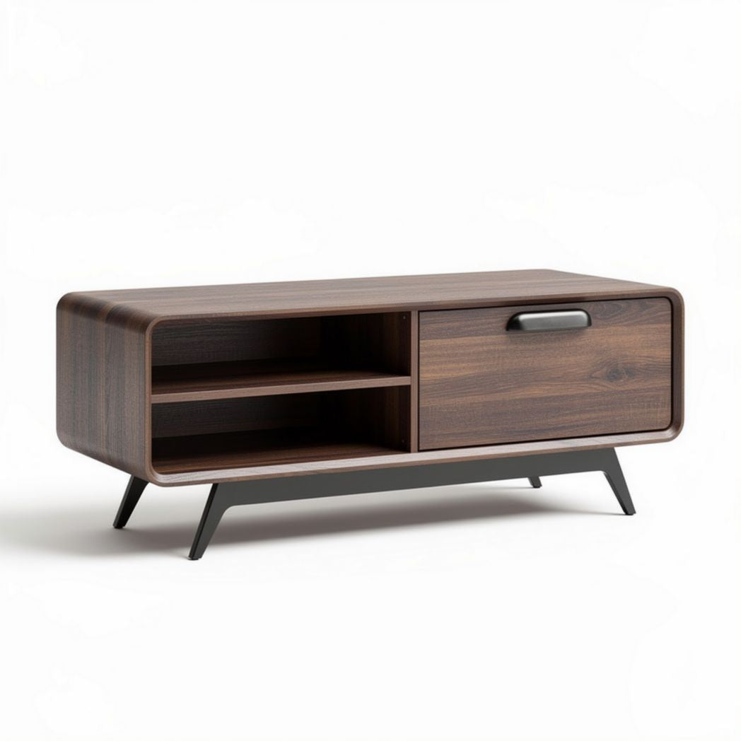 Mobiletto TV in legno di noce con ripiani e cassetto 120 x 50 x 40cm