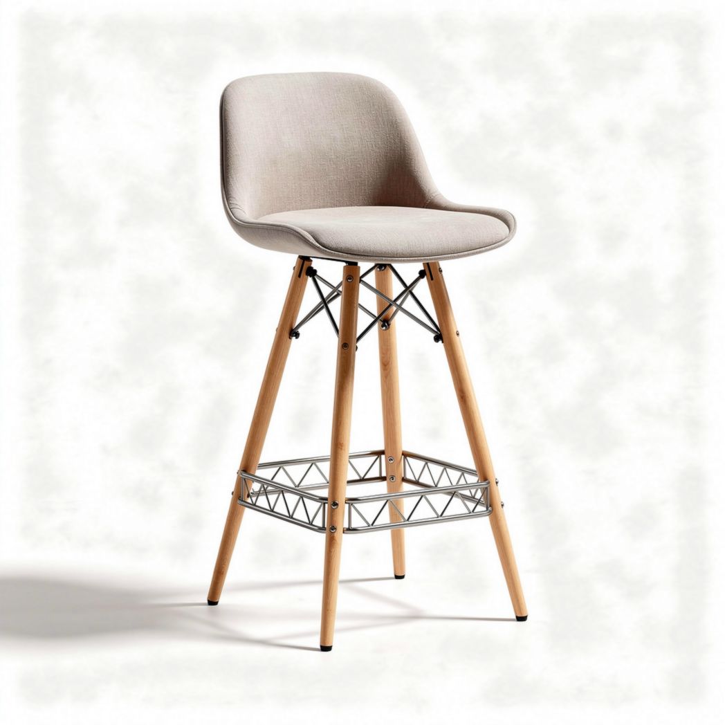 Sgabello da bar in legno naturale e tessuto beige altezza 100cm