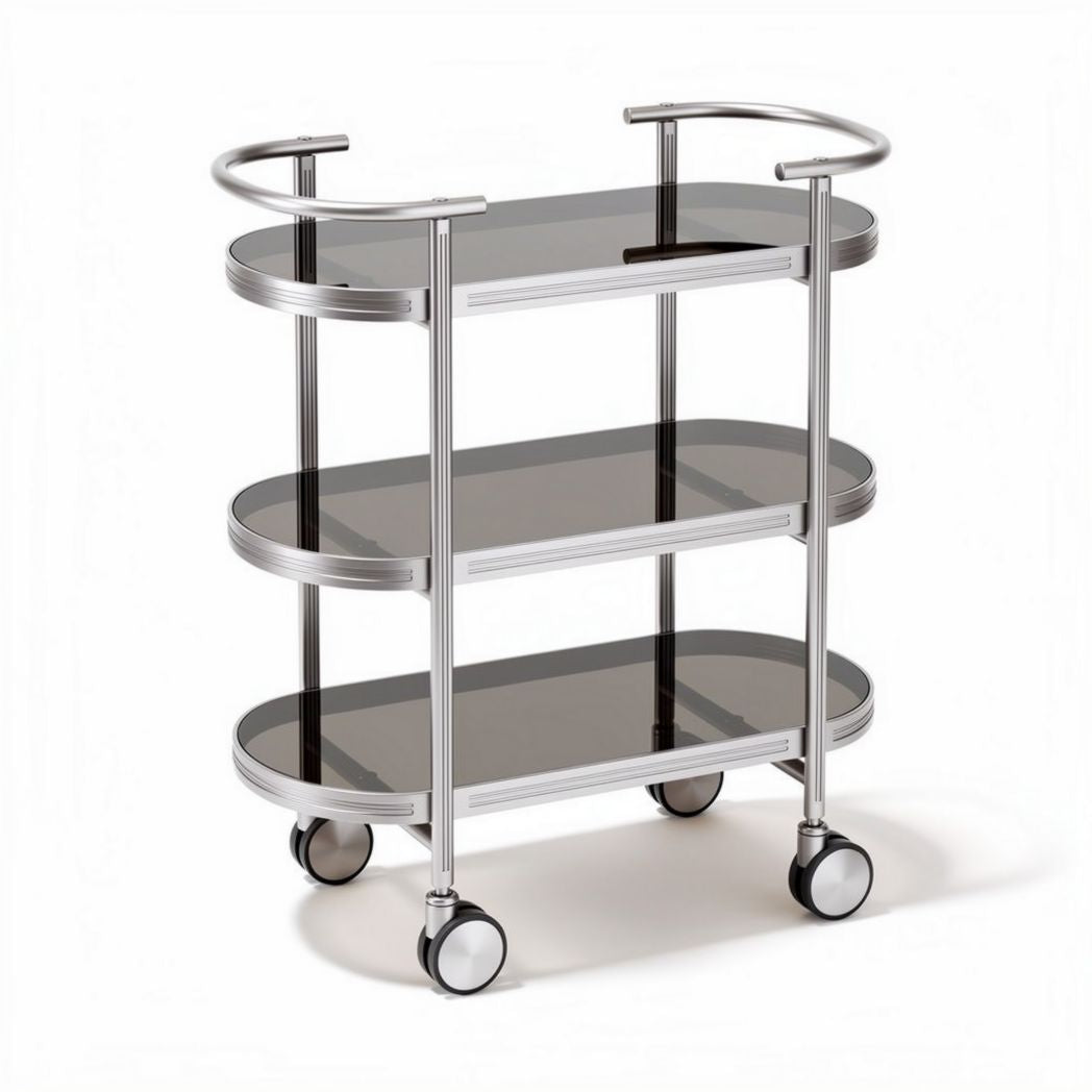 Carrello da cucina con 3 ripiani in vetro temperato nero 80 x 40 x 80cm